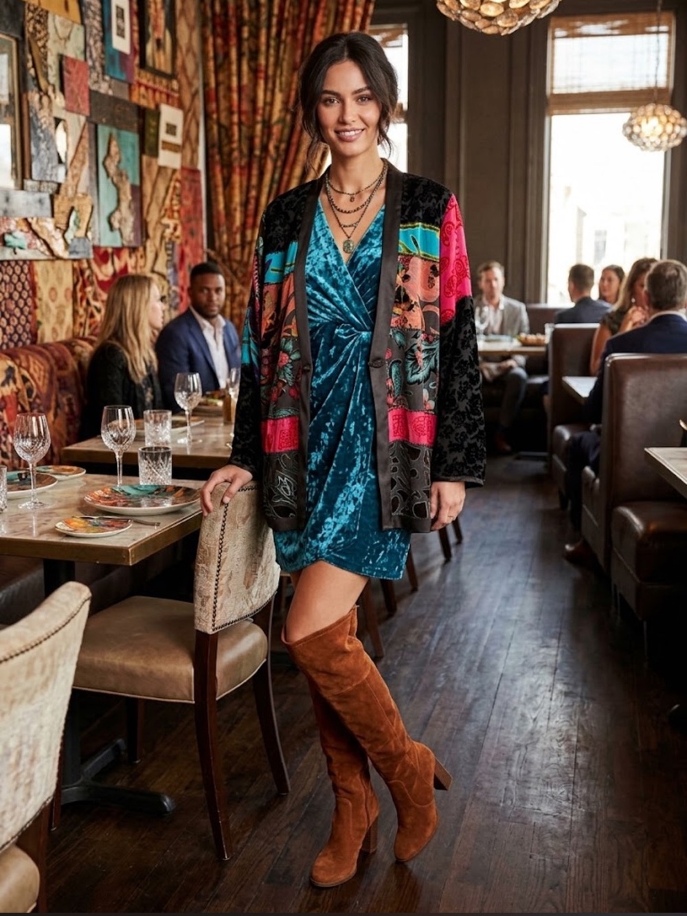 Catherine Malandrino Velvet dress Open-Front Jacket — Teal, Red, Black Chicos 2